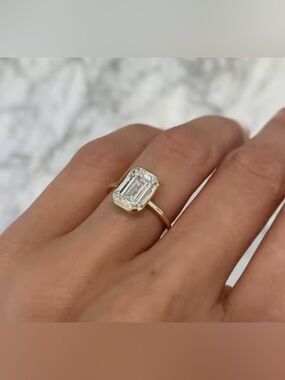 Minimalist Emerald Cut Ring Plated Geometric Ring Size 6